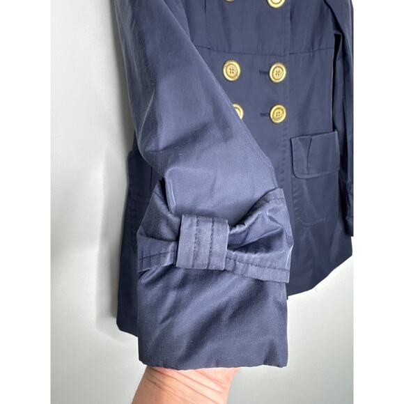 Miss Sixty M60 Navy Trench Jacket Gold Button Military Style pleated back XS - Picture 7 of 13